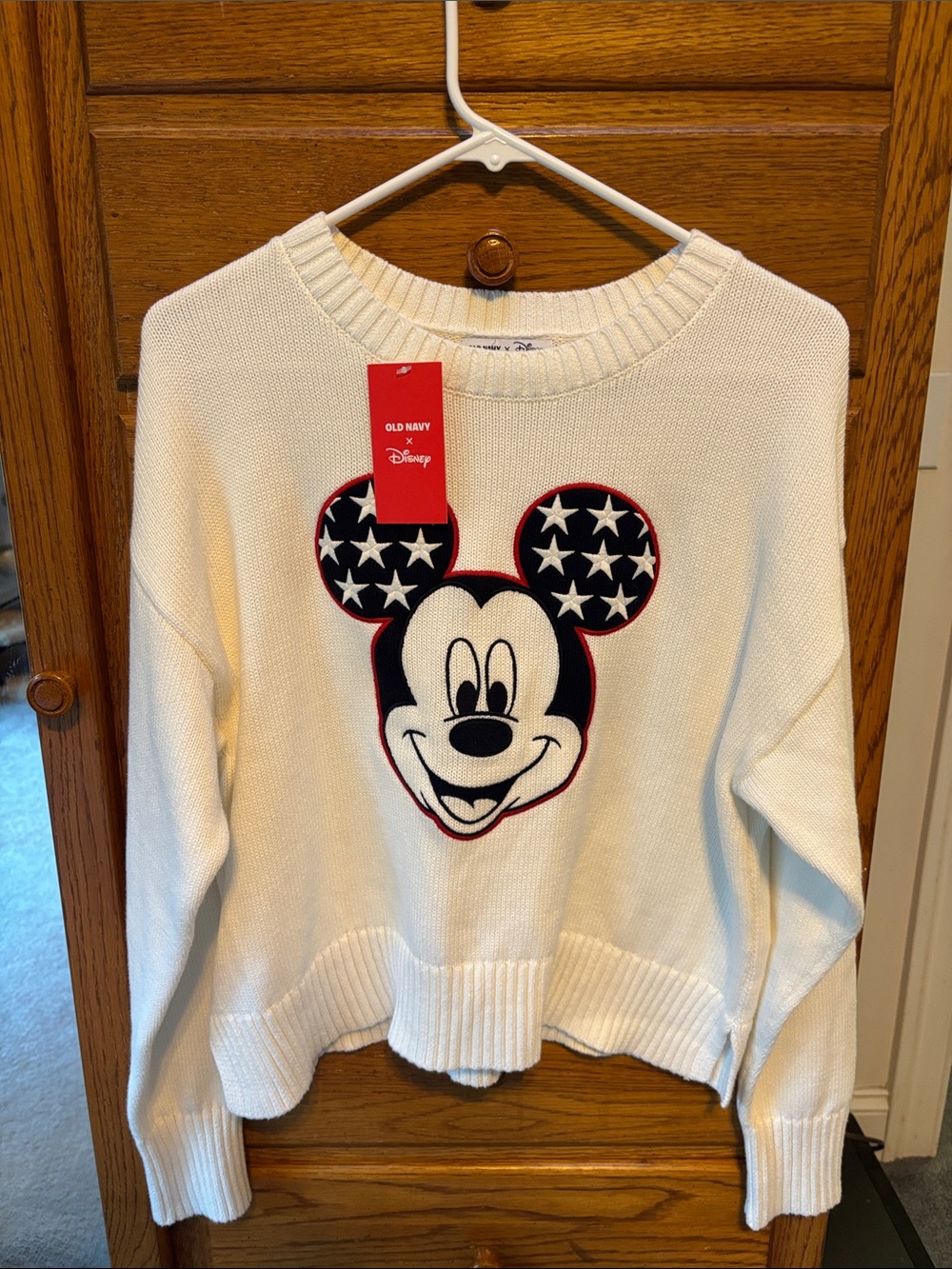 Old Navy Cream Mickey Mouse Crewneck Sweater with Navy & Red Accents
